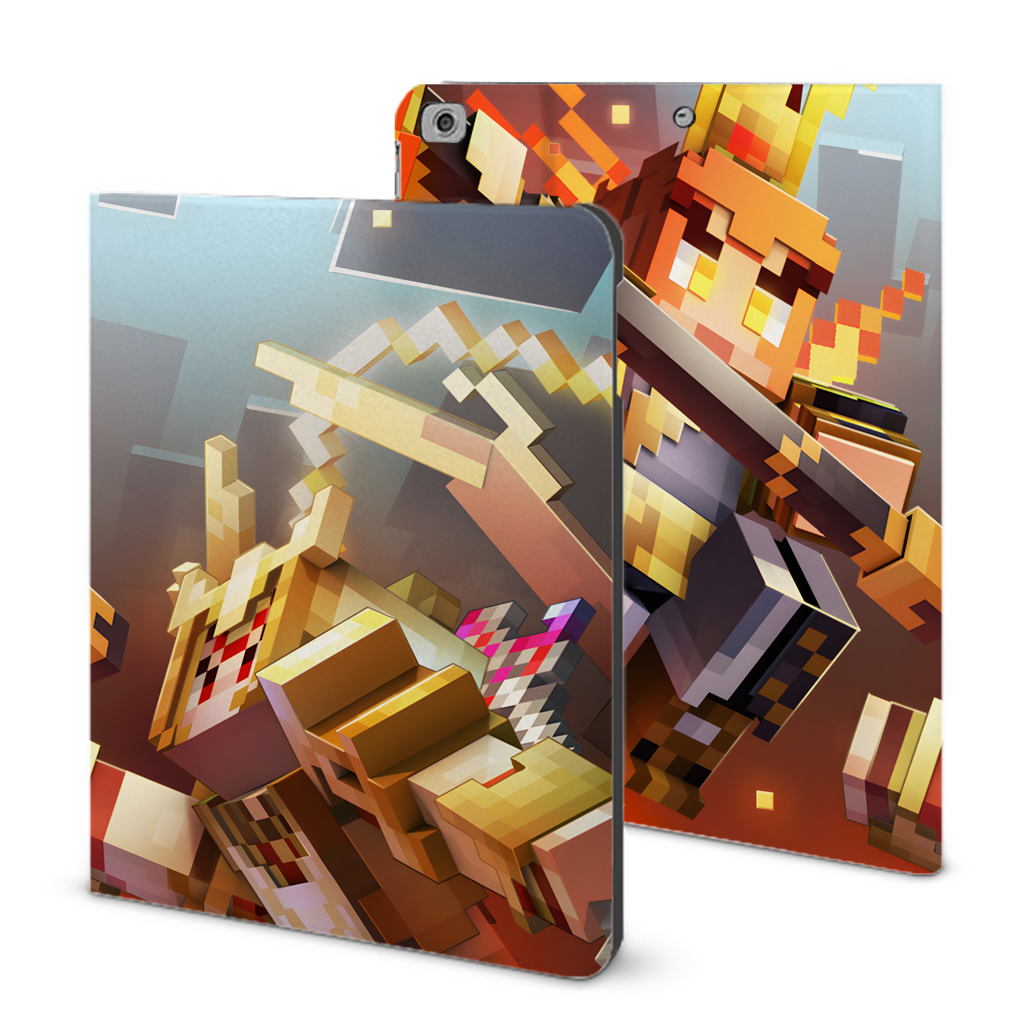（画像用） マインクラフト ブロックの世界 Minecraft MC Block world IPad ケース ブック型 PUレザー TPU 耐衝撃 軽量 薄型 ペン収納なし 全面保護 IPad 各モデル対応